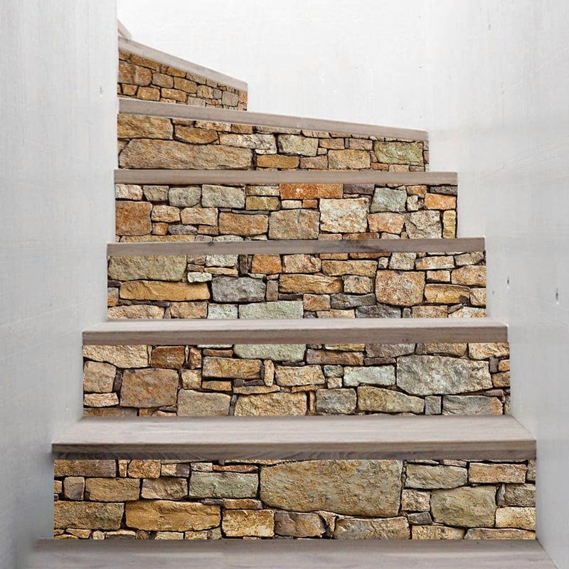 TUOKING 6 Strips Stair Stickers, Vinyl Self-Adhesive Refurbished Staircase Decals, 39.37 x 7.08 Inch for 6 Steps, Stone Pattern - Image 5